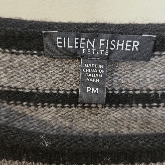 Eileen Fisher Yak/Merino Boxy Sweater Womens Black/Gray Size Medium Petite - Picture 2 of 3